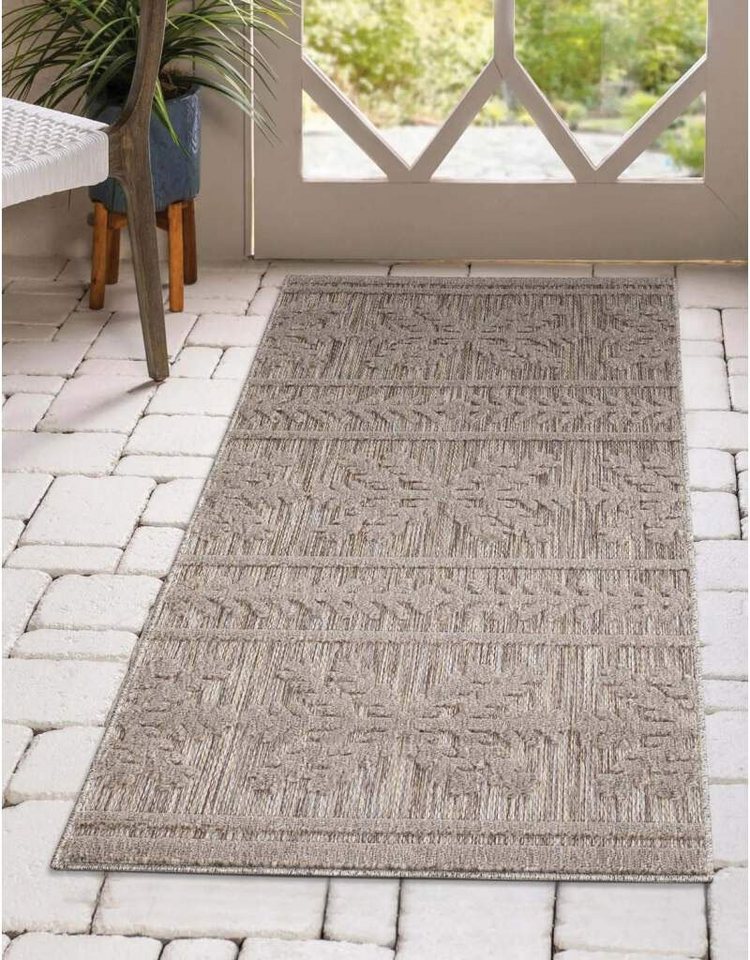 Teppich In-& Outdoorteppich Santorini 411, 3D-Effekt, Boho-Optik, Carpet City, rechteckig, Höhe: 5 mm, Wetterfest & UV-beständig für Terrasse, Balkon, Küche, Flur von Carpet City