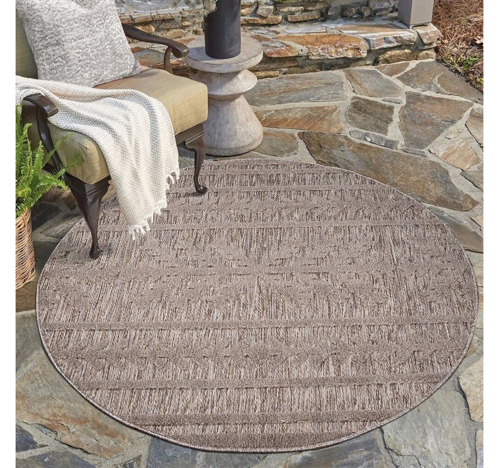 Teppich In-& Outdoorteppich Santorini 411, 3D-Effekt, Boho-Optik, Carpet City, rund, Höhe: 5 mm, Wetterfest & UV-beständig für Terrasse, Balkon, Küche, Flur von Carpet City