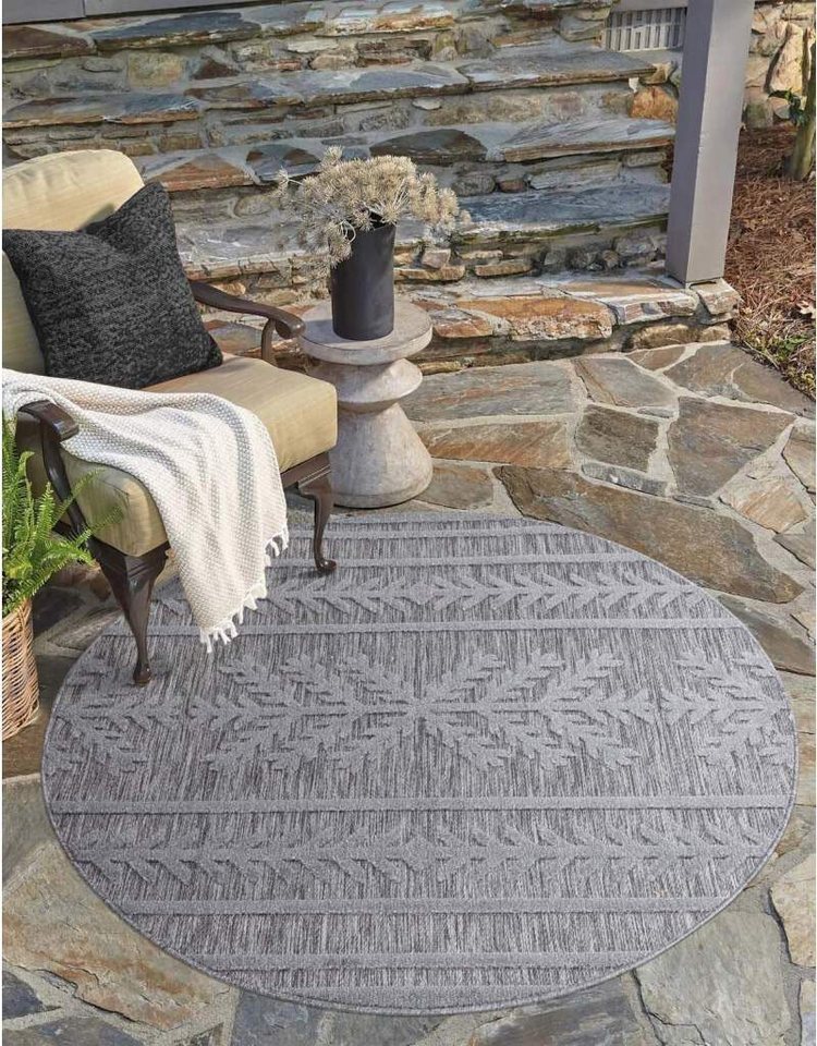 Teppich In-& Outdoorteppich Santorini 411, 3D-Effekt, Boho-Optik, Carpet City, rund, Höhe: 5 mm, Wetterfest & UV-beständig für Terrasse, Balkon, Küche, Flur von Carpet City