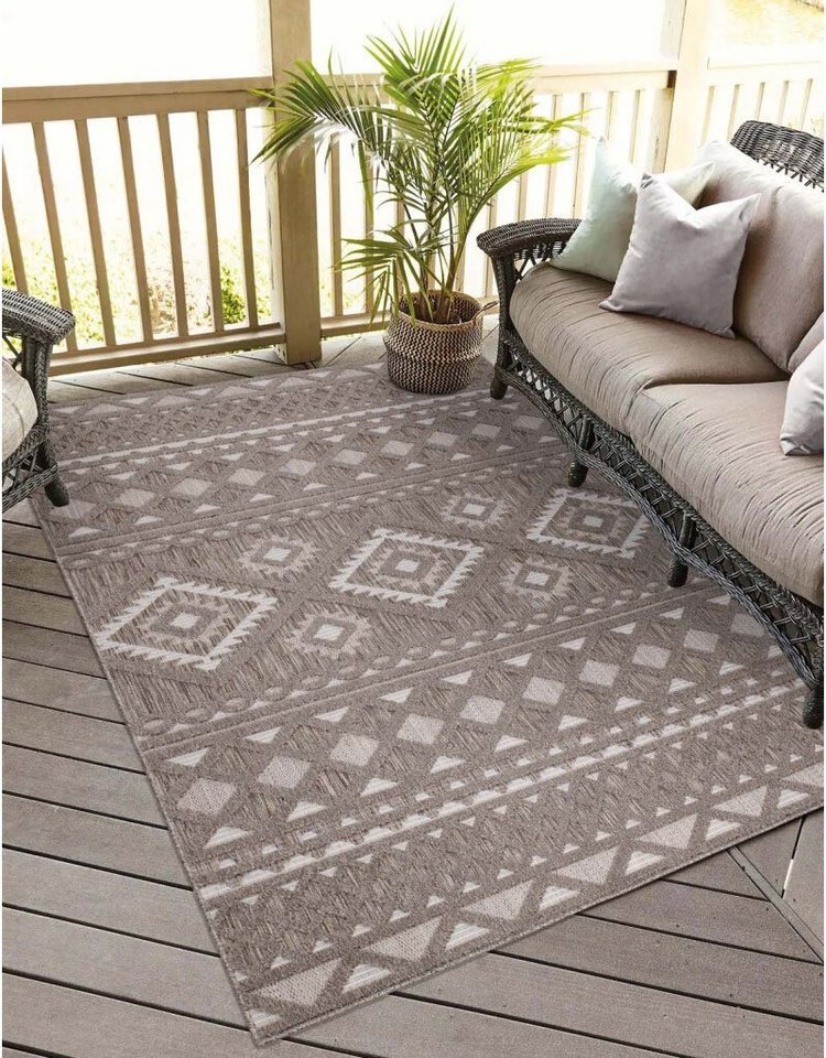 Teppich In-& Outdoorteppich Santorini 435, 3D-Effekt, Boho-Look, Carpet City, rechteckig, Höhe: 5 mm, Wetterfest & UV-beständig für Terrasse, Balkon, Küche, Flur von Carpet City