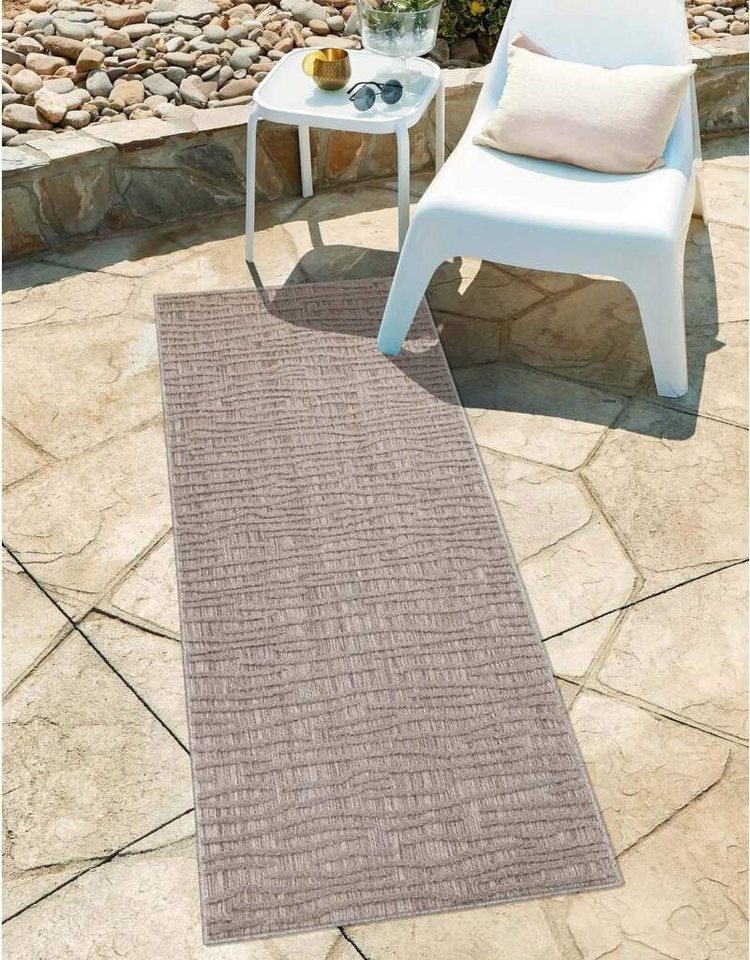 Teppich In-& Outdoorteppich Santorini 450, 3D-Effekt, Gestreift, Carpet City, rechteckig, Höhe: 5 mm, Wetterfest & UV-beständig für Terrasse, Balkon, Küche, Flur von Carpet City