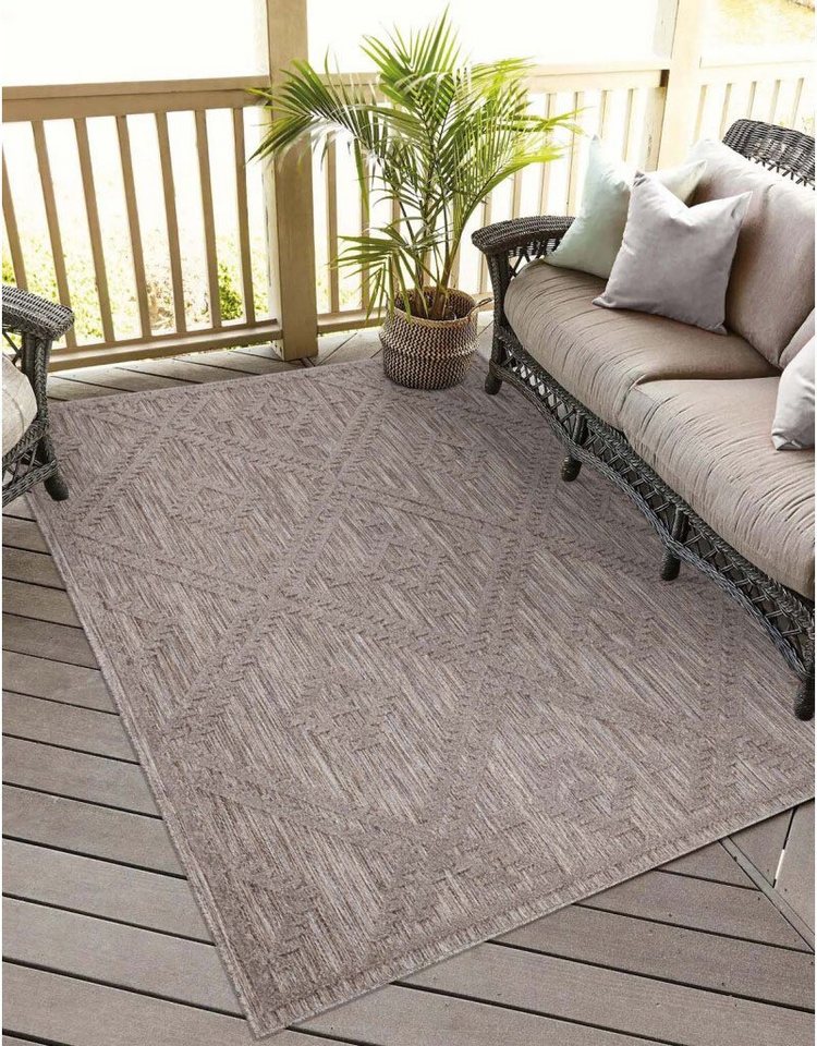 Teppich In-& Outdoorteppich Santorini 454, 3D-Effekt, Raute-Optik, Carpet City, rechteckig, Höhe: 5 mm, Wetterfest & UV-beständig für Terrasse, Balkon, Küche, Flur von Carpet City