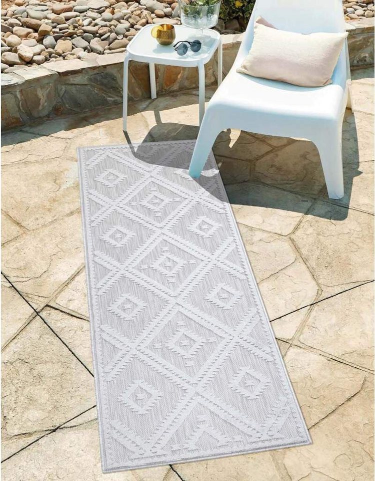 Teppich In-& Outdoorteppich Santorini 454, 3D-Effekt, Raute-Optik, Carpet City, rechteckig, Höhe: 5 mm, Wetterfest & UV-beständig für Terrasse, Balkon, Küche, Flur von Carpet City