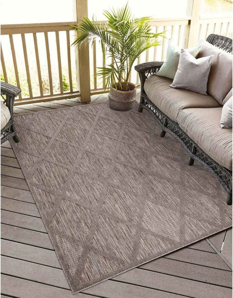 Teppich In-& Outdoorteppich Santorini 457, 3D-Effekt, Raute-Look, Carpet City, rechteckig, Höhe: 5 mm, Wetterfest & UV-beständig für Terrasse, Balkon, Küche, Flur von Carpet City