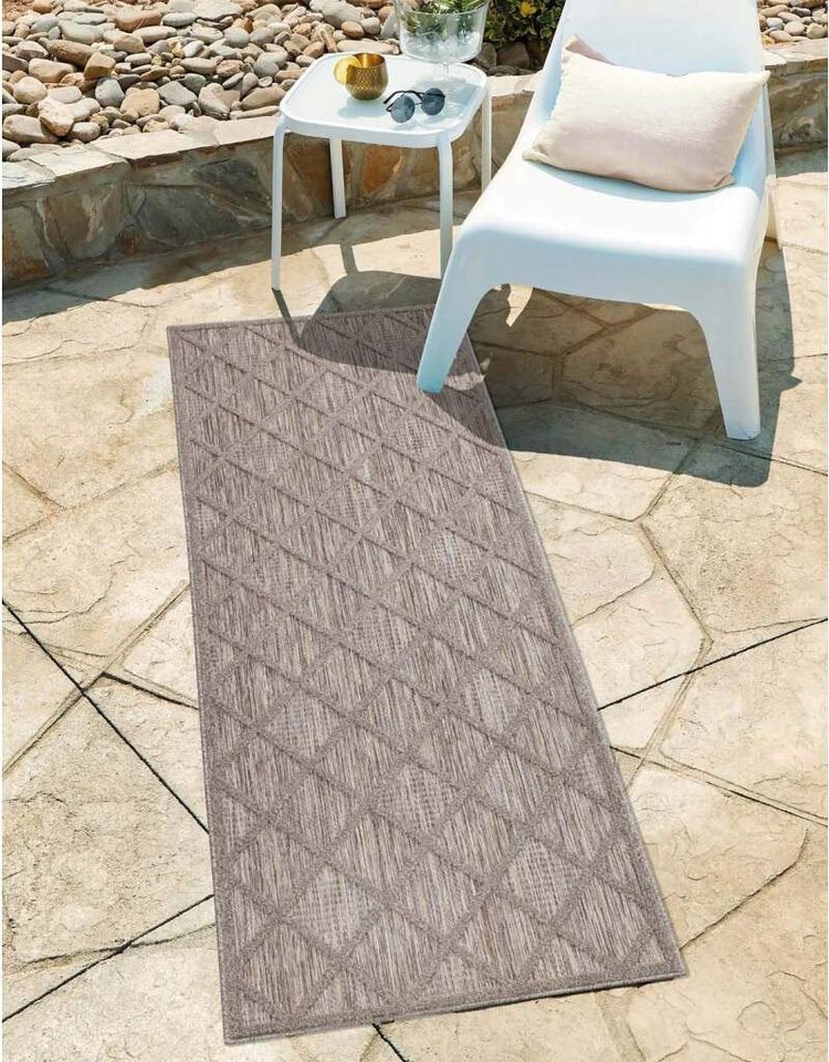 Teppich In-& Outdoorteppich Santorini 457, 3D-Effekt, Raute-Look, Carpet City, rechteckig, Höhe: 5 mm, Wetterfest & UV-beständig für Terrasse, Balkon, Küche, Flur von Carpet City