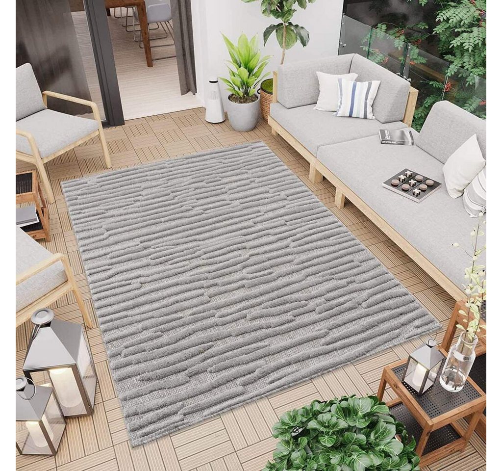 Teppich In-& Outdoorteppich Santorini 58394, 3D-Effekt, Streifen, Carpet City, rechteckig, Höhe: 5 mm, Wetterfest & UV-beständig für Terrasse, Balkon, Küche, Flur von Carpet City