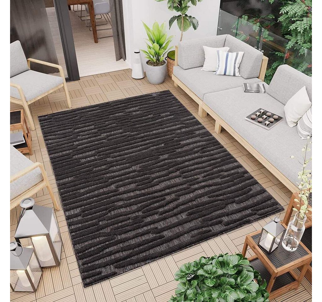 Teppich In-& Outdoorteppich Santorini 58394, 3D-Effekt, Streifen, Carpet City, rechteckig, Höhe: 5 mm, Wetterfest & UV-beständig für Terrasse, Balkon, Küche, Flur von Carpet City