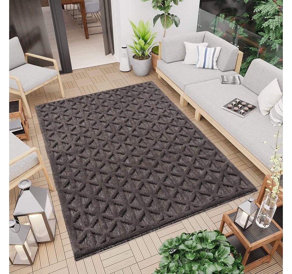 Teppich In-& Outdoorteppich Santorini 58500, 3D-Effekt, Raute-Optik, Carpet City, rechteckig, Höhe: 5 mm, Wetterfest & UV-beständig für Terrasse, Balkon, Küche, Flur von Carpet City