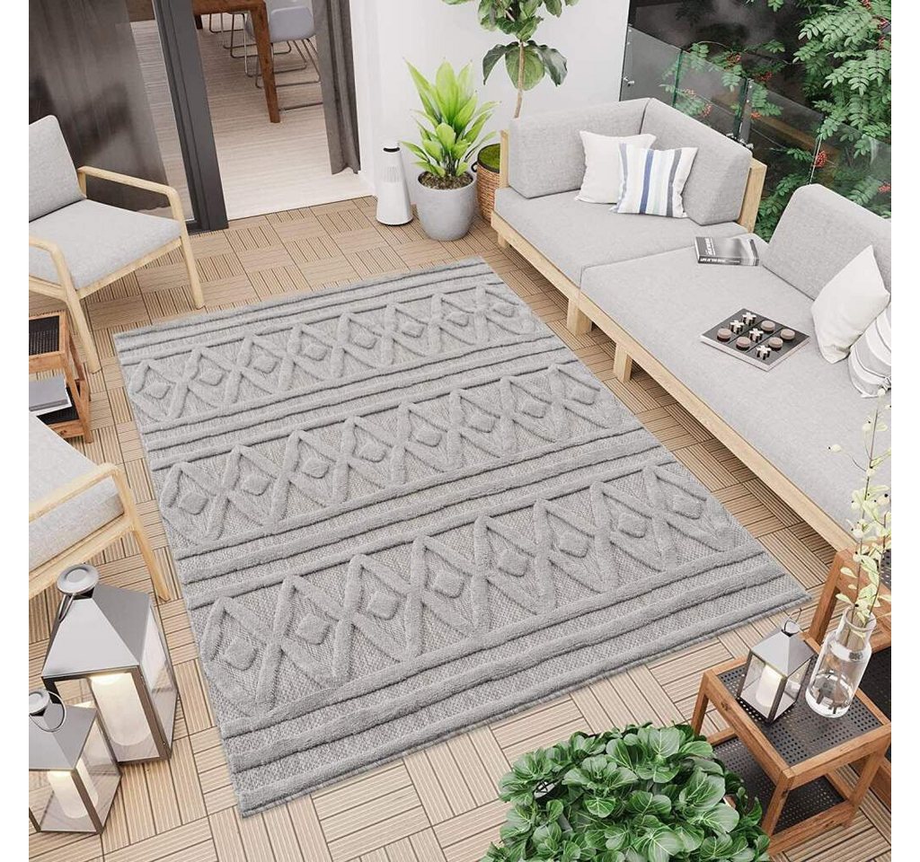 Teppich In-& Outdoorteppich Santorini 58538, 3D-Effekt, Raute-Optik, Carpet City, rechteckig, Höhe: 5 mm, Wetterfest & UV-beständig für Terrasse, Balkon, Küche, Flur von Carpet City