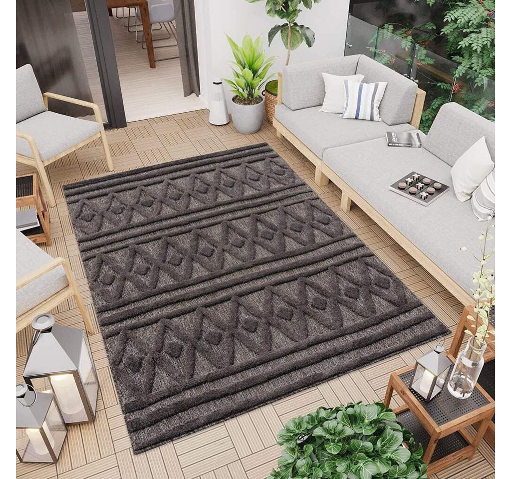 Teppich In-& Outdoorteppich Santorini 58538, 3D-Effekt, Raute-Optik, Carpet City, rechteckig, Höhe: 5 mm, Wetterfest & UV-beständig für Terrasse, Balkon, Küche, Flur von Carpet City