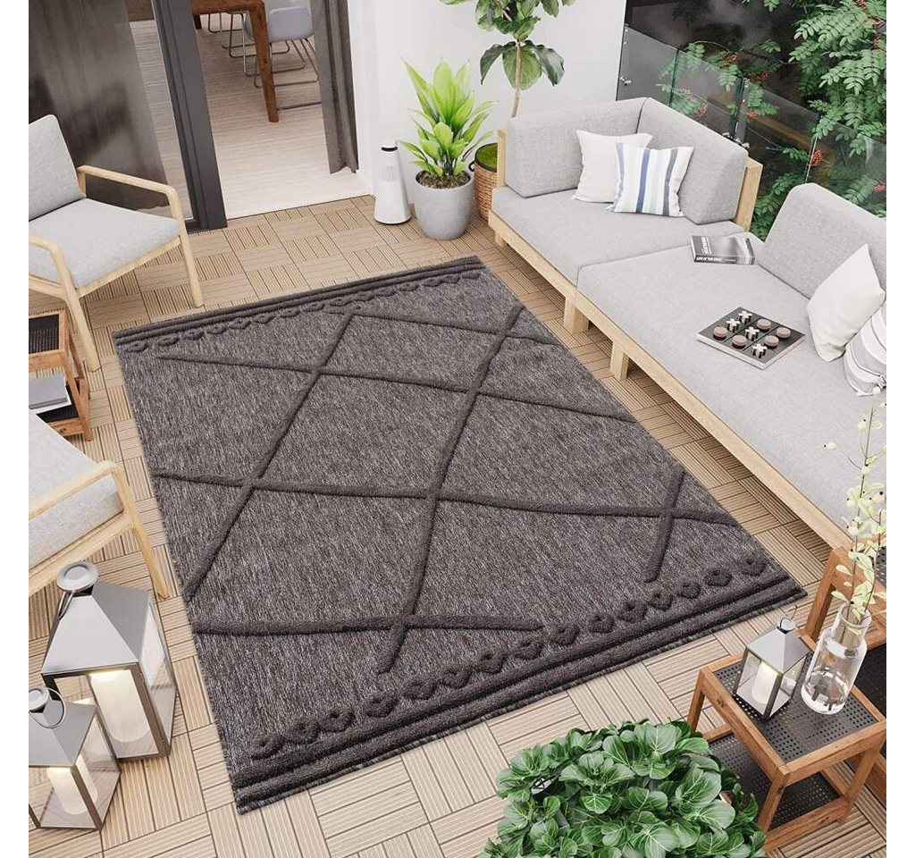 Teppich In-& Outdoorteppich Santorini 58578, 3D-Effekt, Raute-Optik, Carpet City, rechteckig, Höhe: 5 mm, Wetterfest & UV-beständig für Terrasse, Balkon, Küche, Flur von Carpet City