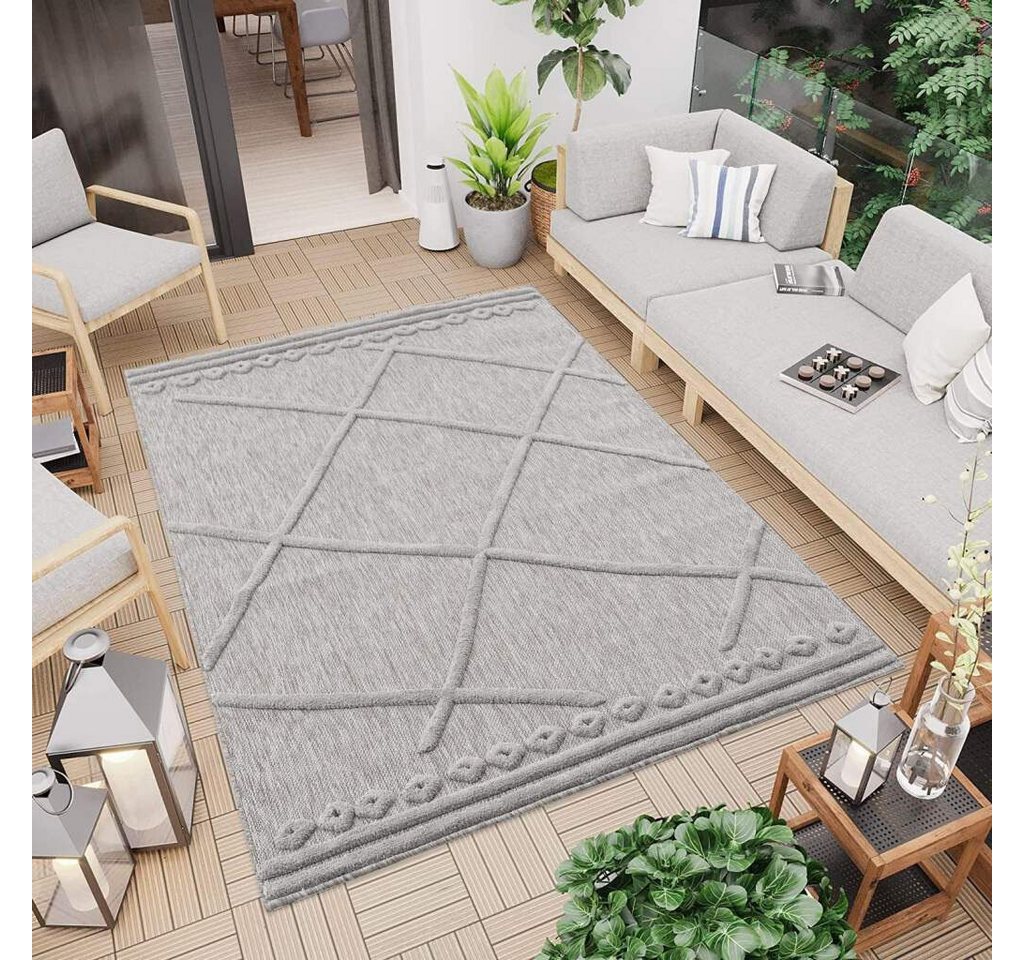 Teppich In-& Outdoorteppich Santorini 58578, 3D-Effekt, Raute-Optik, Carpet City, rechteckig, Höhe: 5 mm, Wetterfest & UV-beständig für Terrasse, Balkon, Küche, Flur von Carpet City