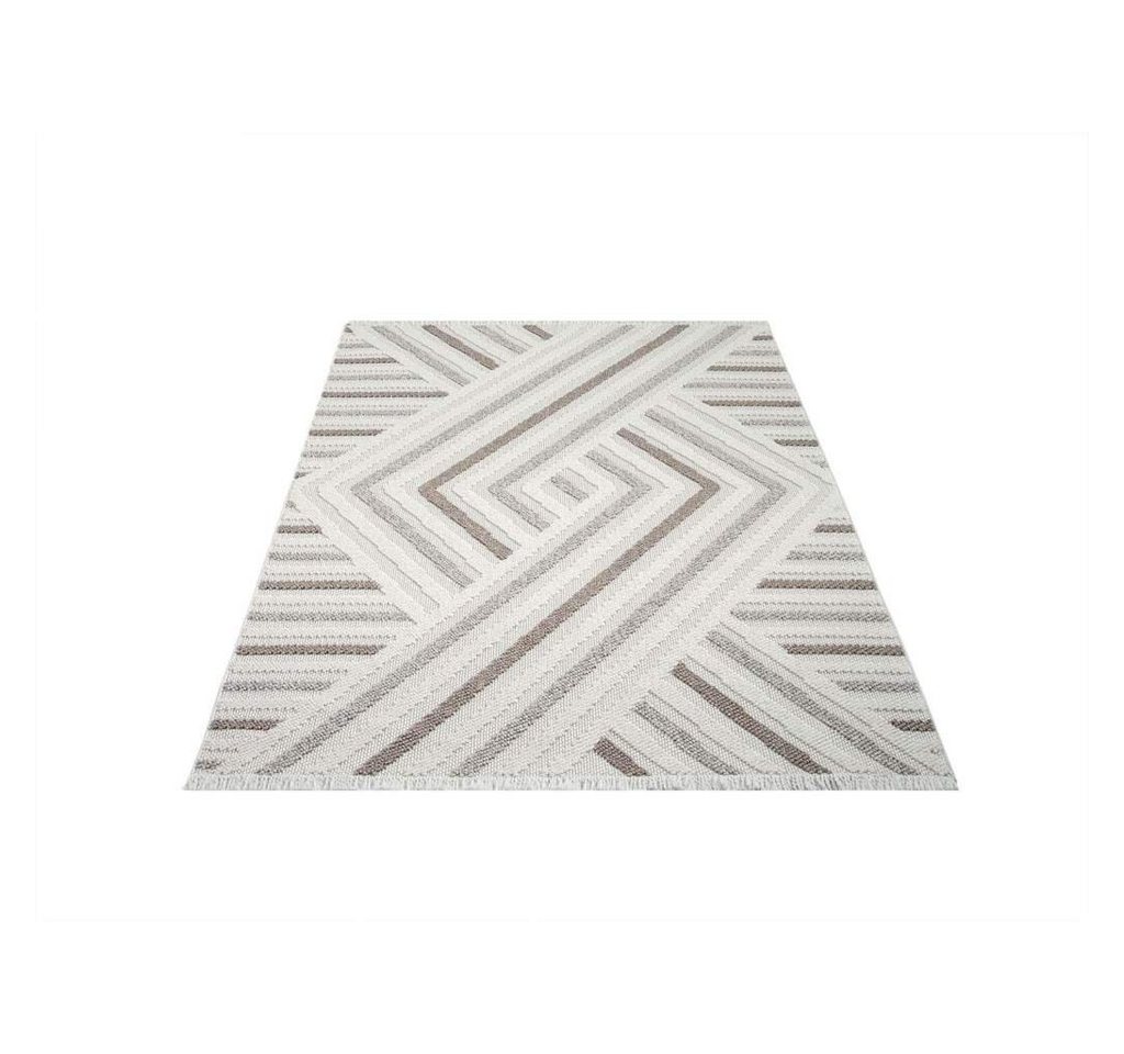 Teppich LINDO 7590, Carpet City, rechteckig, Höhe: 11 mm, Kurzflor, Hochtief-Muster/ 3D-Effekt, Fransen, Boho-Stil, Wohnzimmer von Carpet City