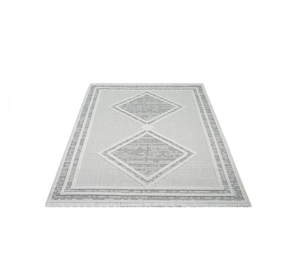 Teppich LINDO 8853, Carpet City, rechteckig, Höhe: 11 mm, Kurzflor, Hochtief-Muster/ 3D-Effekt, Fransen, Boho-Stil, Wohnzimmer von Carpet City