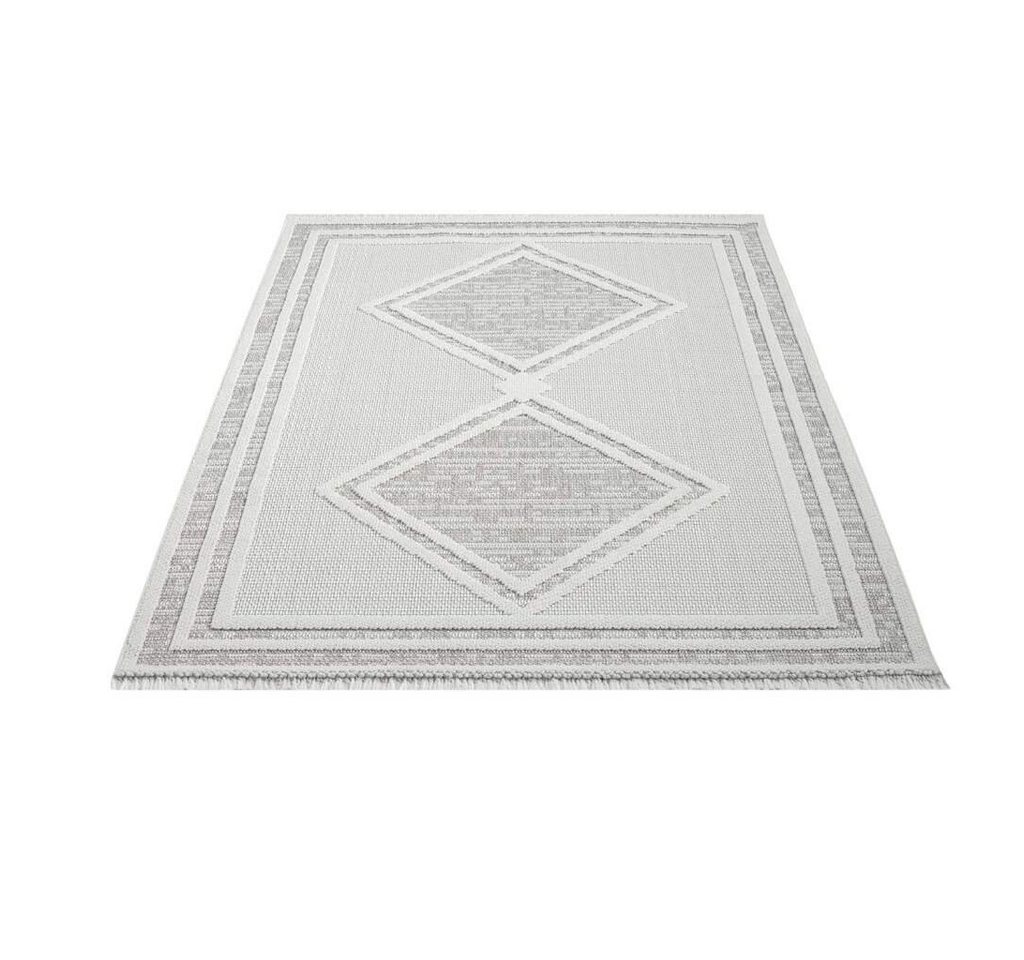Teppich LINDO 8853, Carpet City, rechteckig, Höhe: 11 mm, Kurzflor, Hochtief-Muster/ 3D-Effekt, Fransen, Boho-Stil, Wohnzimmer von Carpet City