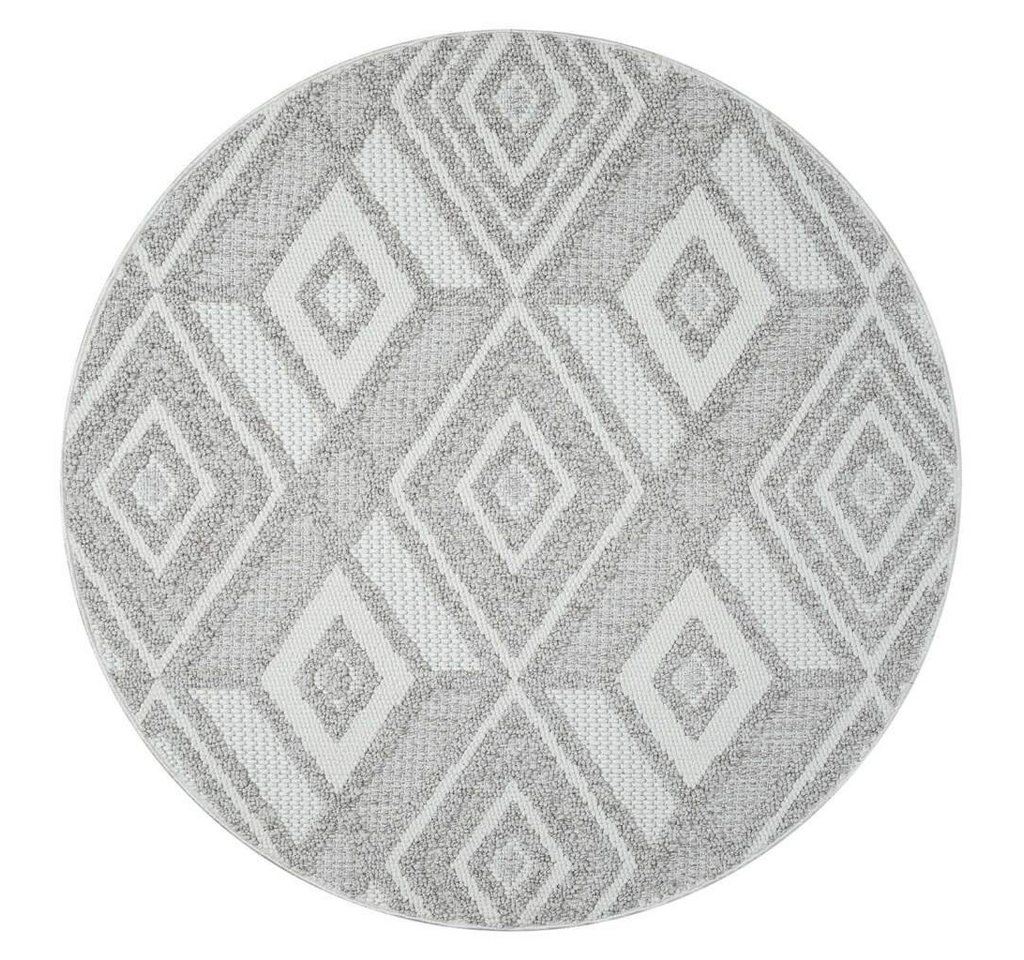 Teppich LINDO 8875, Carpet City, rund, Höhe: 11 mm, Kurzflor, Hochtief-Muster/ 3D-Effekt, Boho-Stil, Wohnzimmer von Carpet City