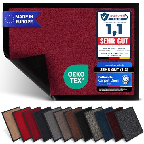 Carpet Diem Fußmatte, einfach sauber I Schmutzfangmatte Eingangsbereich - Fussmatte Innen & Außen, rutschfeste Türmatte, Schmutzfang Teppich für Haustür I Fußabtreter in Weinrot 60x90 cm von Carpet Diem
