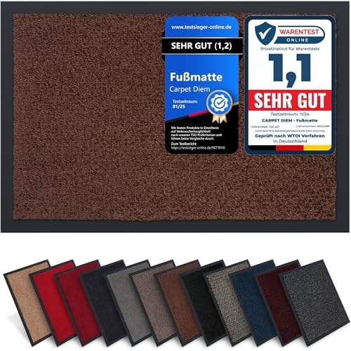 Carpet Diem Fußmatte, einfach sauber I Schmutzfangmatte Eingangsbereich - Fussmatte Innen & Außen, rutschfeste Türmatte, Schmutzfang Teppich für Haustür I Fußabtreter in Braun 90x150 cm von Carpet Diem