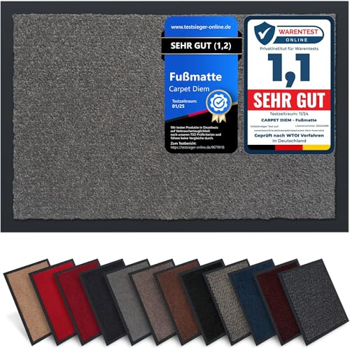 Carpet Diem Fußmatte, einfach sauber I Schmutzfangmatte Eingangsbereich - Fussmatte Innen & Außen, rutschfeste Türmatte, Schmutzfang Teppich für Haustür I Fußabtreter in Grau 90x150 cm Carpet Diem Fußmatte, einfach sauber I Schmutzfangmatte Eingangsbereich - Fussmatte Innen & Außen, rutschfeste Türmatte, Schmutzfang Teppich für Haustür I Fußabtreter in Grau 90x150 cm von Carpet Diem