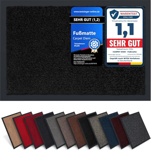 Carpet Diem Fußmatte, einfach sauber I Schmutzfangmatte Eingangsbereich - Fussmatte Innen & Außen, rutschfeste Türmatte, Schmutzfang Teppich für Haustür I Fußabtreter in Schwarz 90x150 cm von Carpet Diem