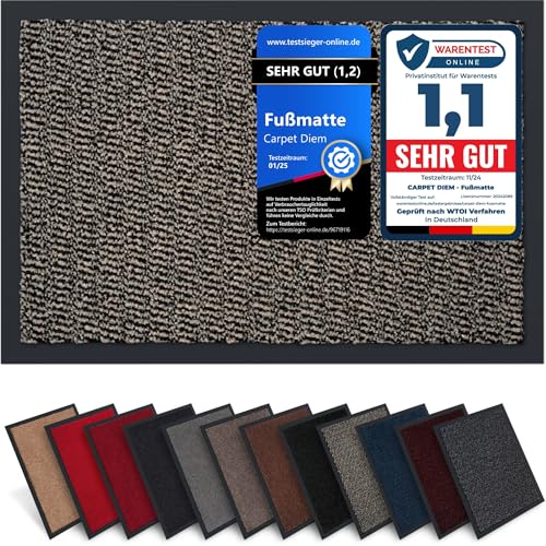 Carpet Diem Fußmatte, einfach sauber I Schmutzfangmatte Eingangsbereich - Fussmatte Innen & Außen, rutschfeste Türmatte, Schmutzfang Teppich für Haustür I Fußabtreter in Beige-Schwarz 80x120 cm von Carpet Diem
