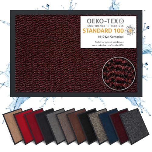 Carpet Diem Fußmatte, einfach sauber I Schmutzfangmatte Eingangsbereich - Fussmatte Innen & Außen, rutschfeste Türmatte, Schmutzfang Teppich für Haustür I Fußabtreter in Rot-Schwarz 80x120 cm von Carpet Diem