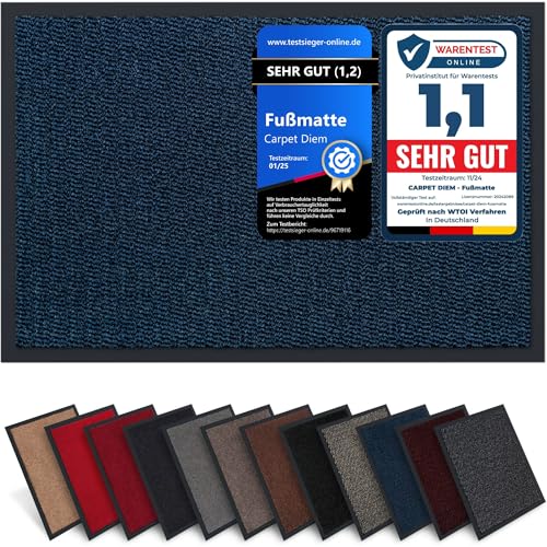 Carpet Diem Fußmatte, einfach sauber I Schmutzfangmatte Eingangsbereich - Fussmatte Innen & Außen, rutschfeste Türmatte, Schmutzfang Teppich für Haustür I Fußabtreter in Blau-Schwarz 40x60 cm von Carpet Diem