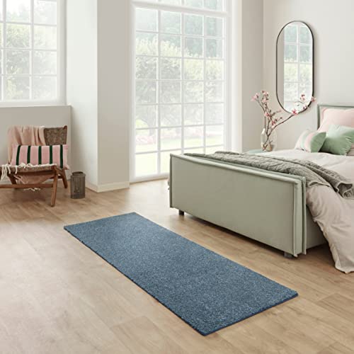 Carpet Studio Santa Fe Teppich Läufer Blau, Läufer Flur 67x180cm, Kurzflor Teppiche, Küchenläufer, Wohnzimmerteppich, Bettvorleger Schlafzimmer von Carpet Studio