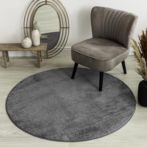 Carpet Studio Santa Fe Teppich Rund Anthrazit, Runder Teppich 130cm, Teppich Wohnzimmer, Kurzflor Teppiche, Wohnzimmerteppich, Teppich Schlafzimmer von Carpet Studio