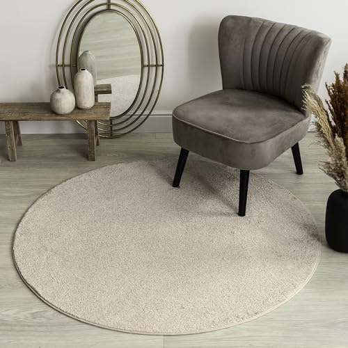 Carpet Studio Maine Teppich Rund Beige, Runder Teppich 130cm, Teppich Wohnzimmer, Kurzflor Teppiche, Wohnzimmerteppich, Teppich Schlafzimmer von Carpet Studio