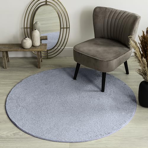 Carpet Studio Maine Runder Teppich Blau, 130cm, für Wohnzimmer und Schlafzimmer, Kurzflor von Carpet Studio
