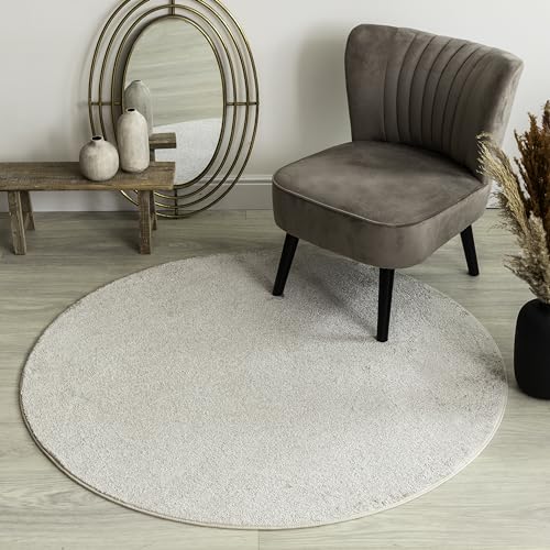 Carpet Studio Santa Fe Teppich Rund Crème, Runder Teppich 130cm, Teppich Wohnzimmer, Kurzflor Teppiche, Wohnzimmerteppich, Teppich Schlafzimmer von Carpet Studio