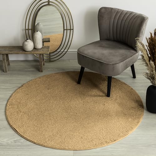 Carpet Studio Santa Fe Teppich Rund Terracotta, Runder Teppich 130cm, Teppich Wohnzimmer, Kurzflor Teppiche, Wohnzimmerteppich, Teppich Schlafzimmer von Carpet Studio