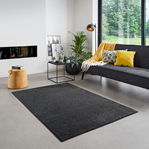 Carpet Studio Santa Fe Teppich Schwarz, Teppich Wohnzimmer 115x170 cm, Kurzflor Teppiche, Wohnzimmerteppich, Teppich Schlafzimmer von Carpet Studio