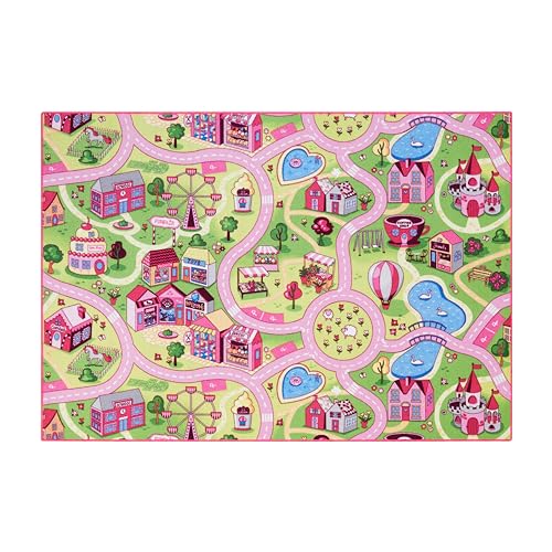 Carpet Studio Teppich Kinderzimmer 140x200cm, Kinderteppich, Spielteppich Straße Mädchen, Teppiche für Babyzimmer, Schlafzimmer & Spielzimmer, Antirutsch, 30°C waschbar - Sweet Town von Carpet Studio