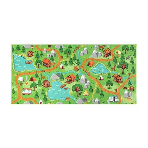 Carpet Studio Teppich Kinderzimmer 95x200cm, Kinderteppich, Spielteppich Straße Jungen & Mädchen, Teppiche für Babyzimmer, Schlafzimmer & Spielzimmer, Antirutsch, 30°C waschbar - Hiking von Carpet Studio