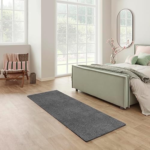 Carpet Studio Utah Hochflor Teppich Läufer Anthrazit, Läufer Flur 57x120cm, Küchenläufer, Wohnzimmerteppich Flauschig, Bettvorleger Schlafzimmer von Carpet Studio