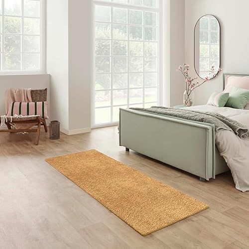 Carpet Studio Utah Hochflor Teppich Läufer Gelb, Läufer Flur 57x120cm, Küchenläufer, Wohnzimmerteppich Flauschig, Bettvorleger Schlafzimmer von Carpet Studio