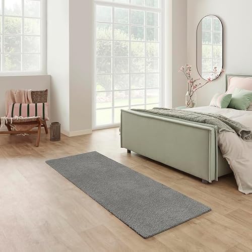 Carpet Studio Utah Hochflor Teppich Läufer Grau, Läufer Flur 57x120cm, Küchenläufer, Wohnzimmerteppich Flauschig, Bettvorleger Schlafzimmer von Carpet Studio