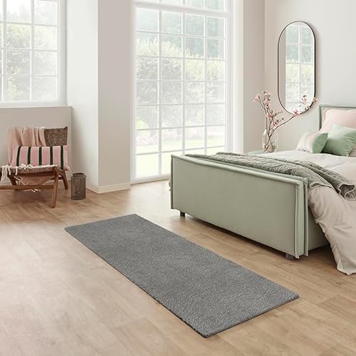 Carpet Studio Utah Hochflor Teppich Läufer Grau, Läufer Flur 57x120cm, Küchenläufer, Wohnzimmerteppich Flauschig, Bettvorleger Schlafzimmer von Carpet Studio