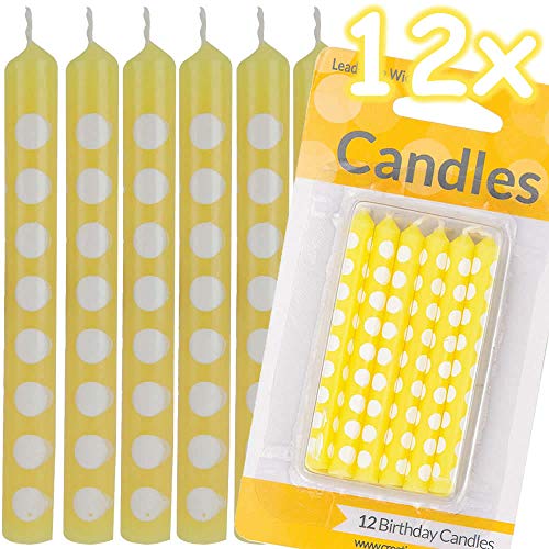 12 gelbe Kerzen mit weißen Punkten * Polka DOTS * als Deko zum Geburtstag oder Mottoparty | Tischdeko Gelb Kerze Candles Geburtstagskerzen Dot 12 gelbe Kerzen mit weißen Punkten * Polka DOTS * als Deko zum Geburtstag oder Mottoparty | Tischdeko Gelb Kerze Candles Geburtstagskerzen Dot von Carpeta