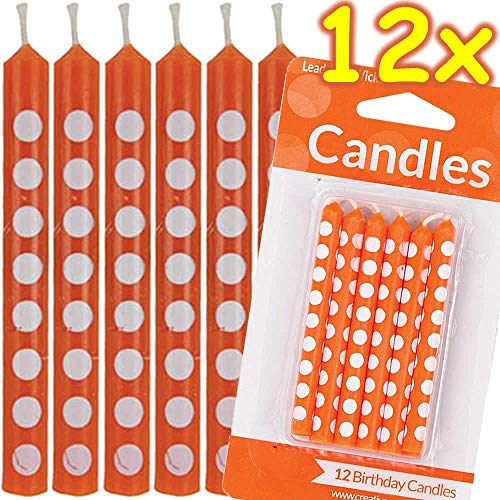12 orange Kerzen mit weißen Punkten * Polka DOTS * als Deko zum Geburtstag oder Mottoparty | Tischdeko Kerze Candles Geburtstagskerzen Dot 12 orange Kerzen mit weißen Punkten * Polka DOTS * als Deko zum Geburtstag oder Mottoparty | Tischdeko Kerze Candles Geburtstagskerzen Dot von Carpeta