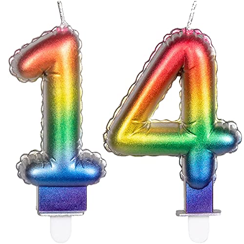 2 Zahlenkerzen * ZAHL 14 * in Regenbogen-Farben mit Steckfuß | ca. 9cm x 5,5cm groß | Farben Rainbow Deko Geburtstag Geburtstagskerze Kerze 2 Zahlenkerzen * ZAHL 14 * in Regenbogen-Farben mit Steckfuß | ca. 9cm x 5,5cm groß | Farben Rainbow Deko Geburtstag Geburtstagskerze Kerze von Carpeta
