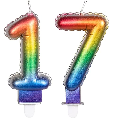 2 Zahlenkerzen * ZAHL 17 * in Regenbogen-Farben mit Steckfuß | ca. 9cm x 5,5cm groß | Farben Rainbow Deko Geburtstag Geburtstagskerze Kerze 2 Zahlenkerzen * ZAHL 17 * in Regenbogen-Farben mit Steckfuß | ca. 9cm x 5,5cm groß | Farben Rainbow Deko Geburtstag Geburtstagskerze Kerze von Carpeta