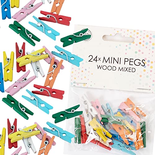 48x Mini Wäscheklammern aus echtem Holz | Größe: 25x10x4mm, mit Metallfeder, für Deko und zum Basteln | Miniklammern Holzklammern Klammer… (Bunt) von Carpeta
