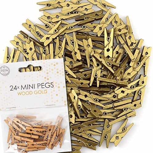 48x Mini Wäscheklammern aus echtem Holz | Größe: 25x10x4mm, mit Metallfeder, für Deko und zum Basteln | Miniklammern Holzklammern Klammer… (Gold) von Carpeta
