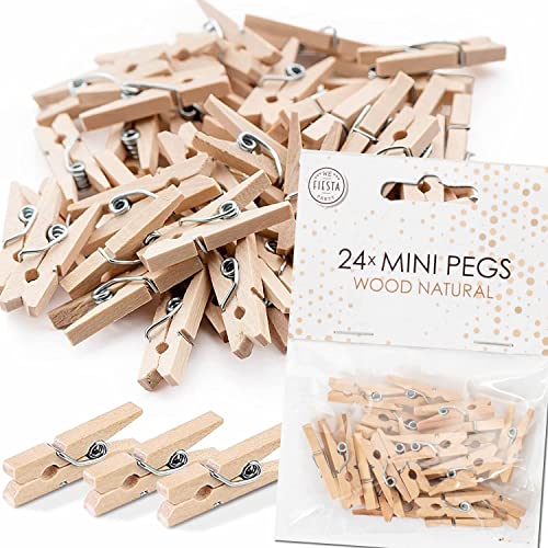 48x Mini Wäscheklammern aus echtem Holz | Größe: 25x10x4mm, mit Metallfeder, für Deko und zum Basteln | Miniklammern Holzklammern Klammer… (Natur) von Carpeta
