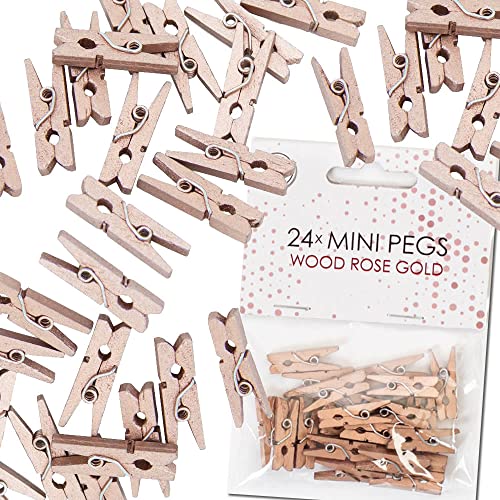48x Mini Wäscheklammern aus echtem Holz | Größe: 25x10x4mm, mit Metallfeder, für Deko und zum Basteln | Miniklammern Holzklammern Klammer… (Rosegold) von Carpeta