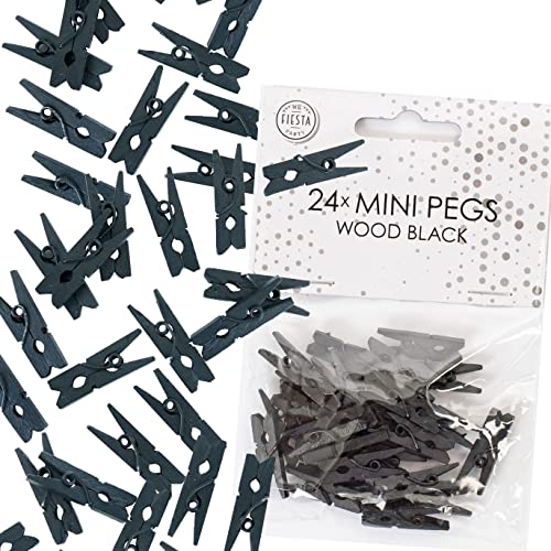 48x Mini Wäscheklammern aus echtem Holz | Größe: 25x10x4mm, mit Metallfeder, für Deko und zum Basteln | Miniklammern Holzklammern Klammer… (Schwarz) von Carpeta