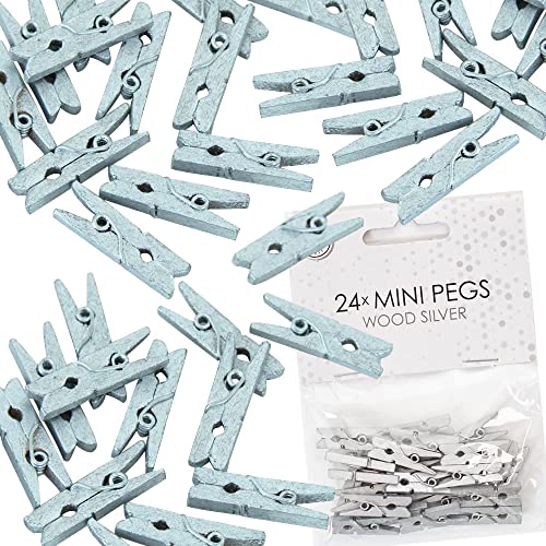 48x Mini Wäscheklammern aus echtem Holz | Größe: 25x10x4mm, mit Metallfeder, für Deko und zum Basteln | Miniklammern Holzklammern Klammer… (Silber) von Carpeta